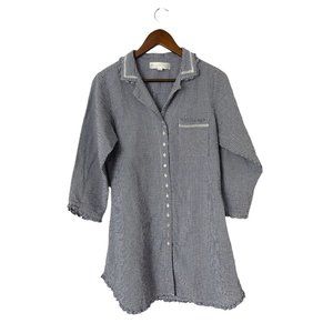 Eileen West Seersucker Blue White Gingham Check nightgown size small womens